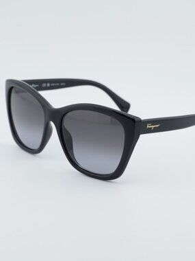 Salvatore Ferragamo SF957S 001 Sunglasses Black Cat Eye Frame, Grey Lenses